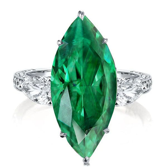Three Stone Marquise Cut Emerald Engagement Ring