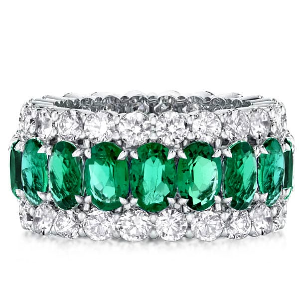 Eternity Triple Row Green Oval & Round Cut Wedding Band