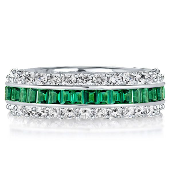 Triple Row Created White & Green Eternity Wedding Band