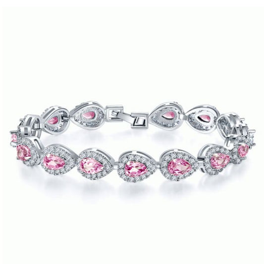 Italo Pink Sapphire Tennis Bracelet For Women Pear Shaped Pink Bracelet