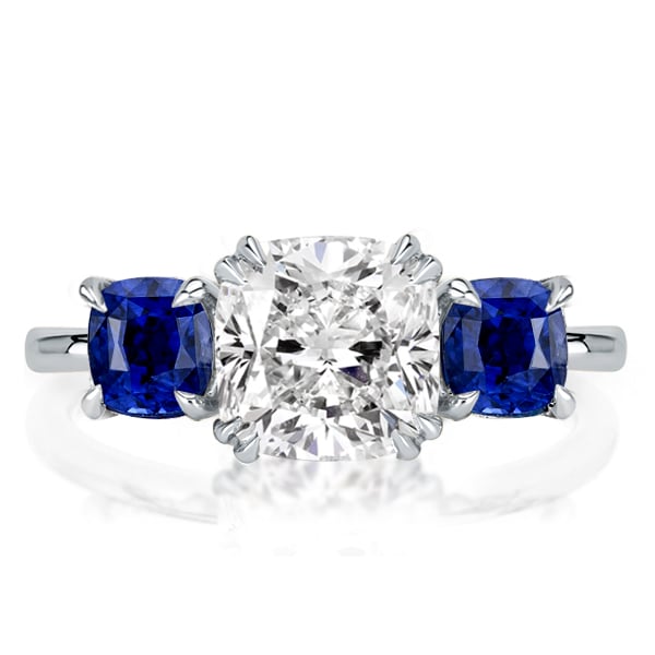 Italo Three Stone Cushion Cut Blue Topaz Engagement Ring