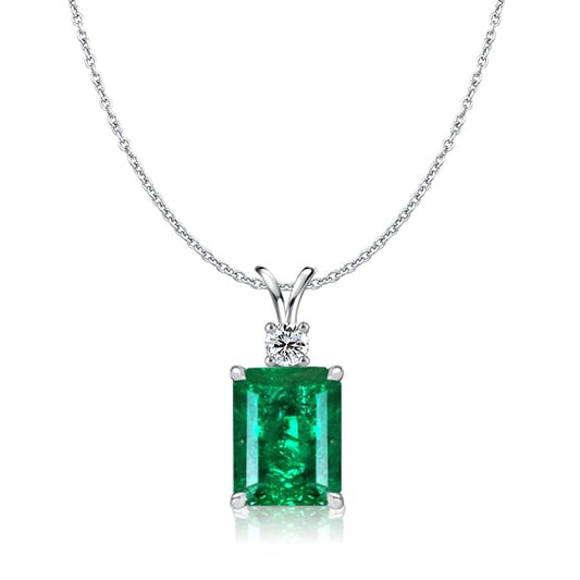 Italo Emerald Cut Emerald Green Pendant Necklace For Women
