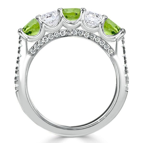 Italo Peridot & White Round Half Eternity Wedding Band For Women