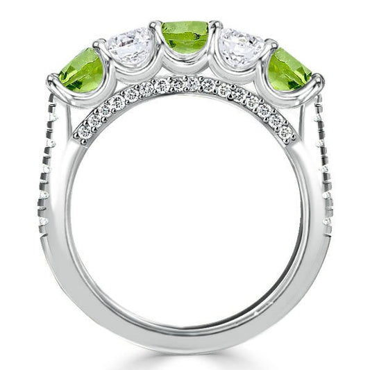 Italo Peridot & White Round Half Eternity Wedding Band For Women