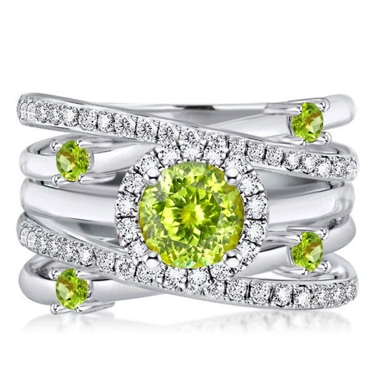 Italo Halo Peridot Round Cut Engagement Rings Sets For Women