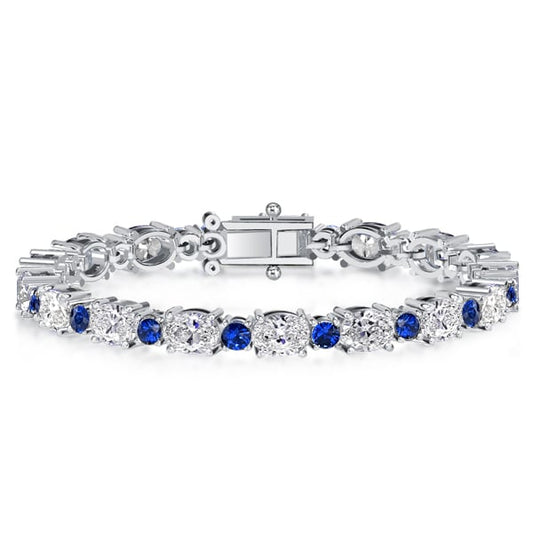 Oval & Round Cut Blue Sapphire Tennis Bracelet For Women