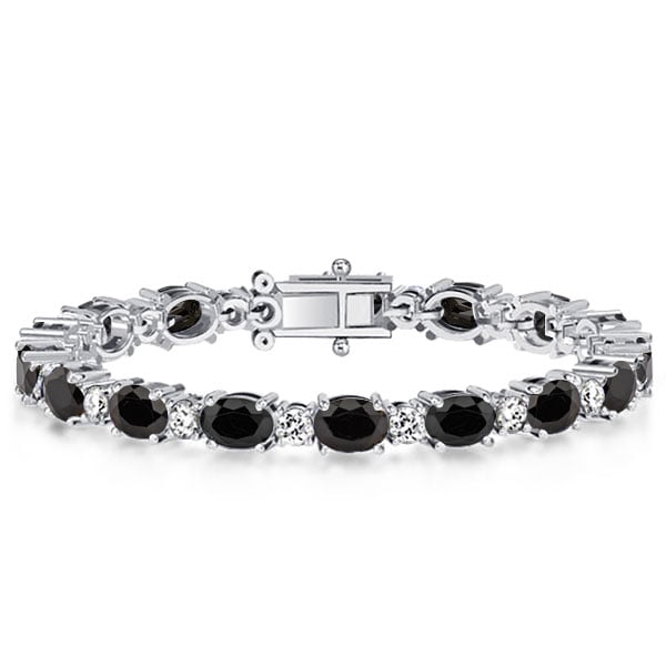 Italo Black & White Oval Cut Black Sapphire Bracelet For Women