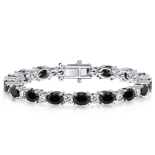Italo Black & White Oval Cut Black Sapphire Bracelet For Women