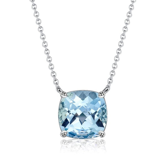 Italo Cushion Cut Aquamarine Necklace Solitaire In 925 Silver