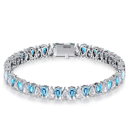 Italo Pear Cut White & Aquamarine Tennis Bracelet For Women
