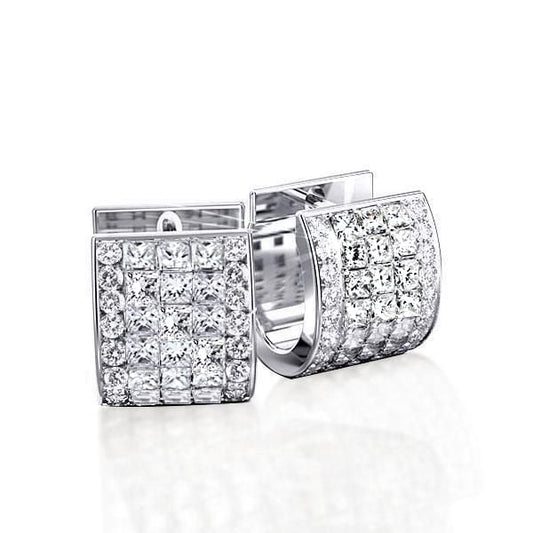 Five Row Round & Asscher Cut White Hoop Earrings Huggie Earrings