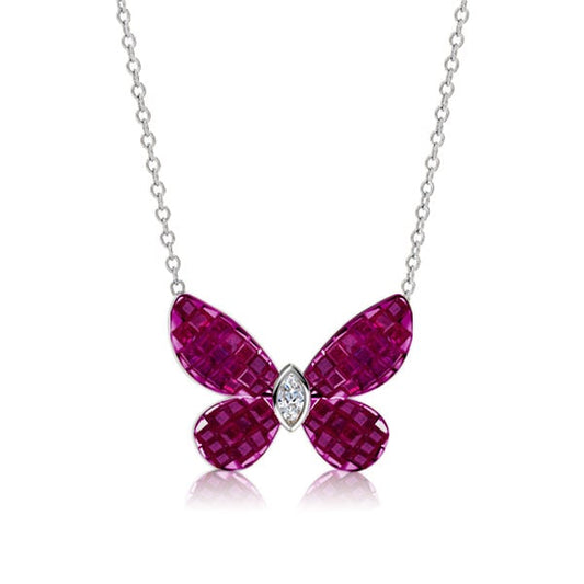 Dancing Butterfly Ruby Sapphire Pendant Necklace For Women