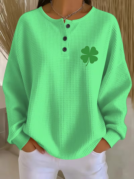Casual Crew Neck Shamrock Sweatshirt Printing