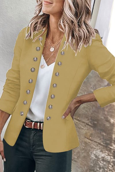 Long Sleeve Plain Pocket Stitching Regular Micro-Elasticity Loose Jacket For Women