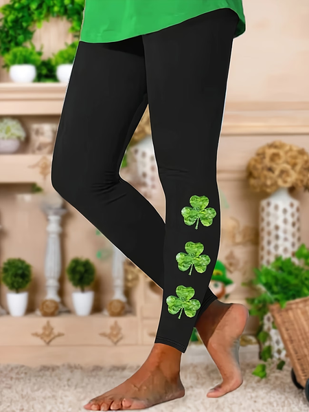 Women Shamrock Casual All Season Printing Long Leggings