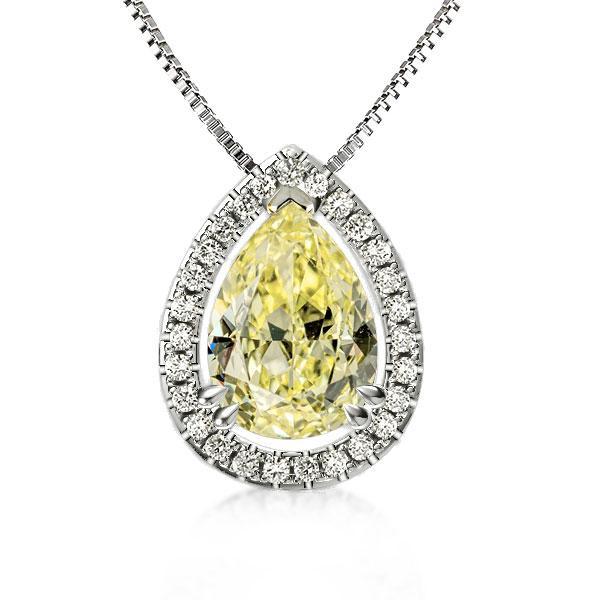 Classic Halo Pear Cut Yellow Topaz Pendant Necklace